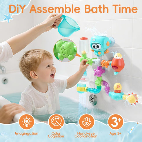 BYKASIST 4-8 27PCS 3-5 Bath Toys for Kids Ages | DIY Water Pipe Assembly Kit with Storage Bag | STEM Building