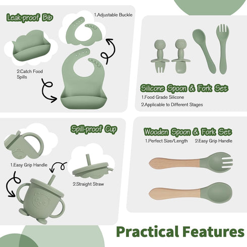 17 Set, 6+ Baby Led Weaning Supplies, Piece BPA-Free Silicone Feeding Eating Essentials Baby Utensils with Suction