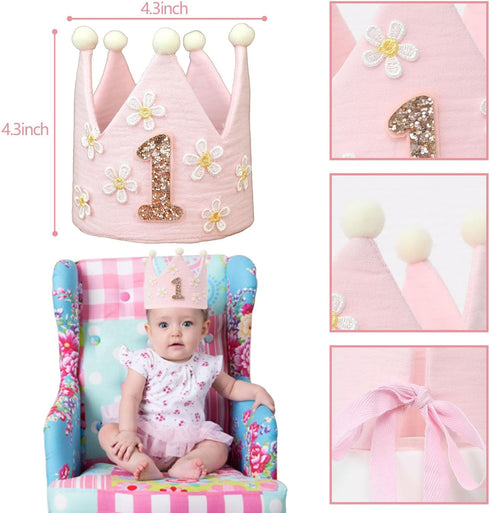 1st Daisy Highchair Wood Bead Tassel Garland Crown Hat Wooden Cake Topper Birthday Baby Shower Decorations