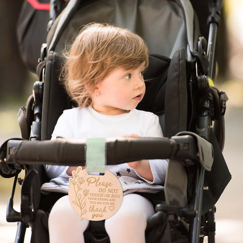 lasuroa Please Do Not Touch or Kiss Baby Sign, Wooden Round Baby Stroller Tag with Ribbon Please Dont Touch Sign No