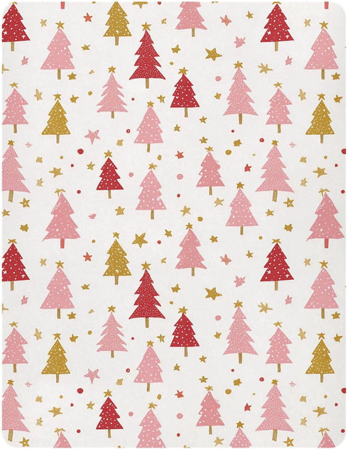 Sheet,52x28IN Pfrewn Christmas Crib Sheets for Boys Girls Christmas Pink Fir Trees Stars Snowflakes Fitted Crib Sheet