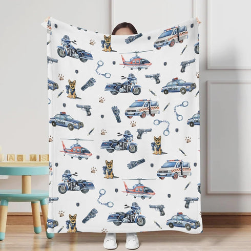 Watercolor Police Vehicles Car Motorcycle Helicopter Baby Blanket for Boys Police Dogs Flannel Swaddle Blanket Soft Receiving Blankets Newborn Nursery Toddler Daycare Crib Bed Blanket Playmat 30x40 by Hwmmbh