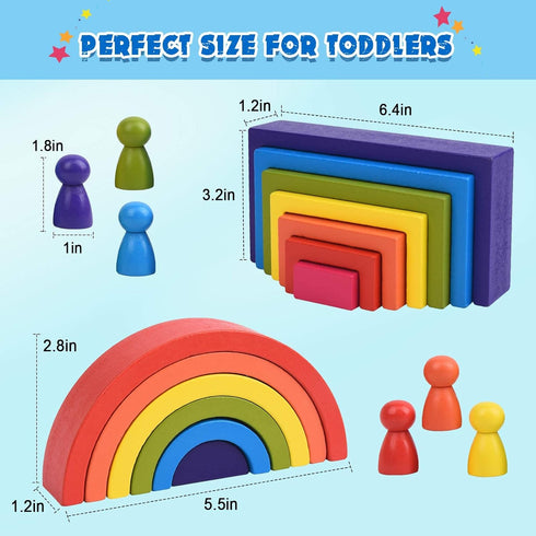 BOZE SUPOD 3 4 5 6+Years Set Toddler-19PCS Wooden Toys, Montessori Toys for Kids Old Boys Girls Rainbow Stacking Blocks