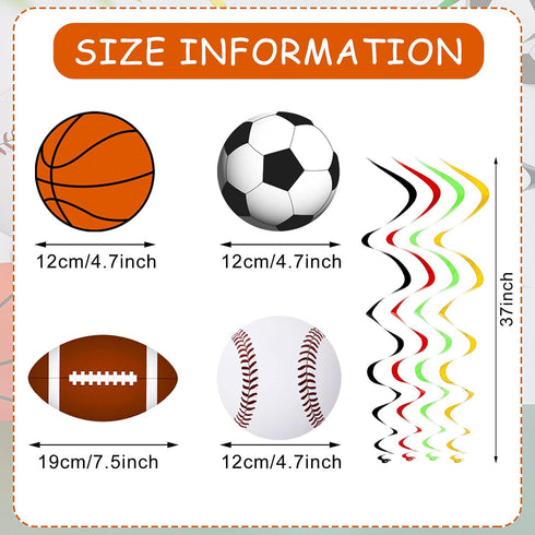 18 Pieces Sports Party Decorations, Sports Themed Birthday Supplies with 2 Banners and 16 Hanging Swirl Paper Garland