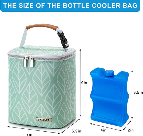 Pack 4 9 Breast Milk Cooler Bag with Ice Fits Baby Bottles Up to Ounce, Baby Bottle Bag for Nursing Mom Daycare-Green