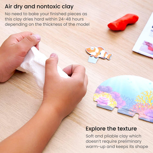 Arteza Kids Air Dry Clay, 42 Bars, Sea Life Stage Modeling Kit with 14 Mini-Stages and Craft Supplies