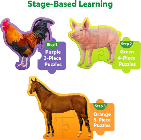 Skillmatics Step by Step Puzzle - 40 Piece Farm Animal Jigsaw, Educational Montessori Toy for Kids Ages 3-5+