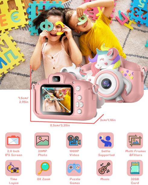 Kids Camera for 3-8 Years Old, Selfie Camera, 20.0 MP HD 1080P IPS Screen, Dual Digital Toy for Kids Gifts
