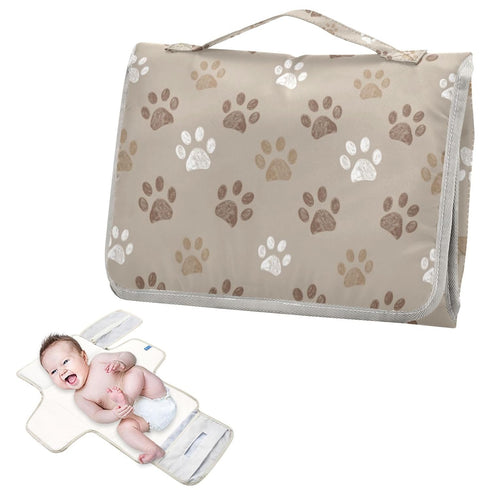 CHUROUSY Dog Paws Portable Diaper Changing Pad with Wipes Holder, Brown and White Paw Foldable Baby Diaper Changer