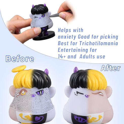 2PCS 14+Adults Angels and Demons Hair Plucking Fidget Toys,Shaking Bobblehead Dashboard Decor Car Accessories,Stress