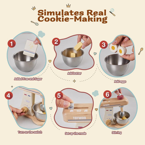 Toywoo Sets Set 3+ Wooden Toy Mixer for Kids Play Kitchen Accessories Wooden Play Food with Whisk,Traditional