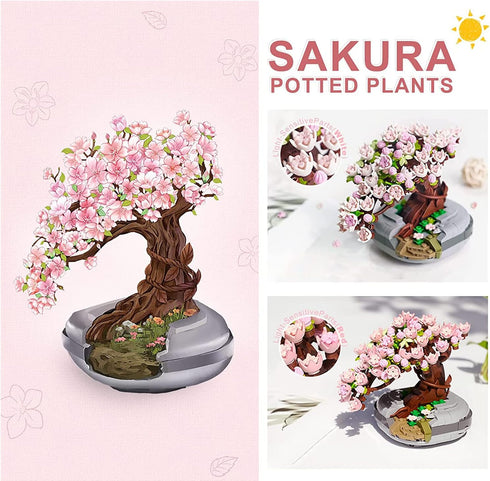 Mini Building Blocks Sakura Plant Bonsai Model Set, Creative DIY Cherry Blossom Flower Botanical Collection