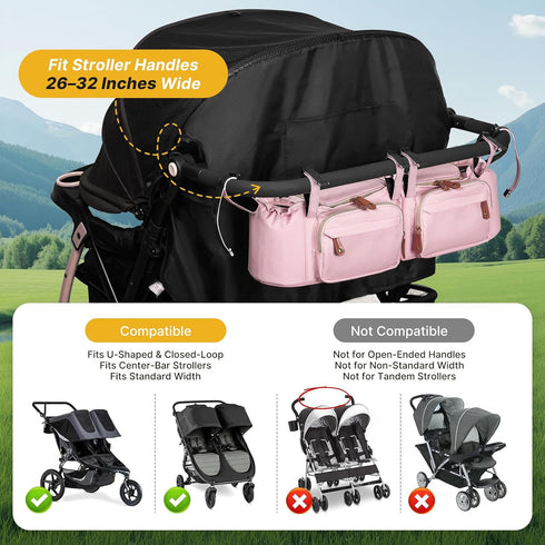 GT2, 2 Boomistry Double Stroller Organizer for Bob Duallie and Baby Jogger City Mini Double Stroller Caddy Organizers