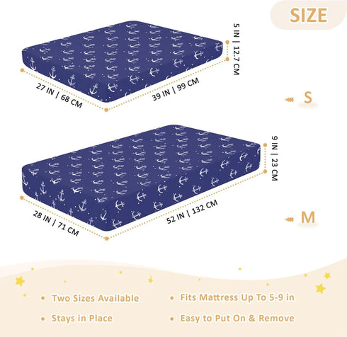 Mazeann 52" 28" 9" White Boat Anchors Crib Sheets Soft Breathable Fitted Cotton Baby Crib Sheets Mattress Cover
