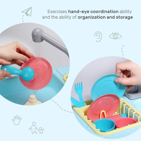 CUTE STONE Color Changing Kitchen Sink Toys, Electric Dishwasher Playing Toy with Running Water, Upgraded Faucet System