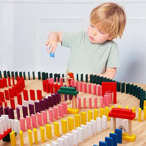 1000 PCS Dominoes Set with Extra 11 Add-on Blocks, 10 Colors Racing Tile Games Educational Toy for Kids Birthday Party