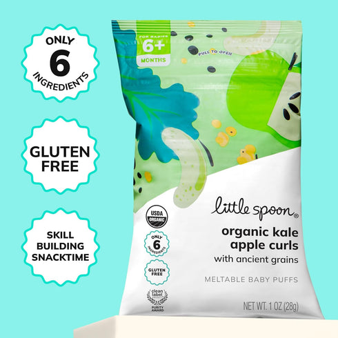 1 Oz 4 Pack Little Spoon Kale Apple Meltable Baby Puffs, Organic Corn Quinoa Sorghum, No Rice, No Added Sugar Snacks