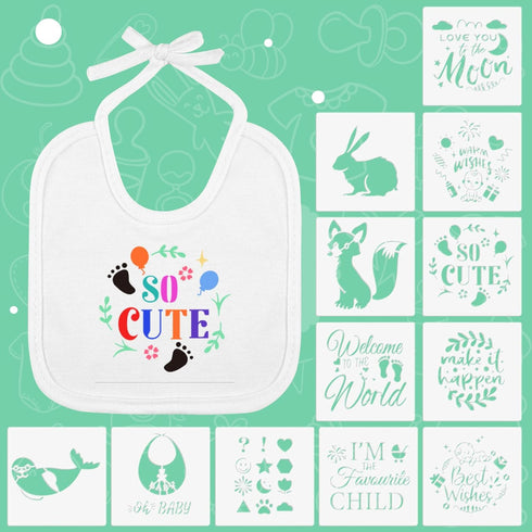 110 Set 24 12 24 50 1 Pcs DIY Baby Bibs Decorating Includes White Bibs, Fabric Markers, Stencils, Clothespins, Hemp