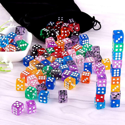 AUSTOR 100 Pieces Dice Set, 12mm Game Dice, Translucent Colors for Tenzi, Farkle, Yahtzee