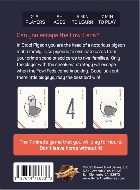 Stool Pigeon Quick Tactical Mafia Card Game, Fun for All Ages 8+, 2-6 Players, Easy to Teach