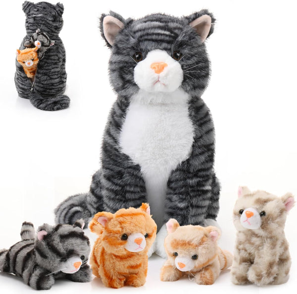 HyDren 5 Pcs Cat Stuffed Animal 13.78 Inch Large Plush Cat Mommy