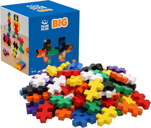 PLUS PLUS BIG 100 Piece Open Play Set, Basic Color Mix Construction Toy