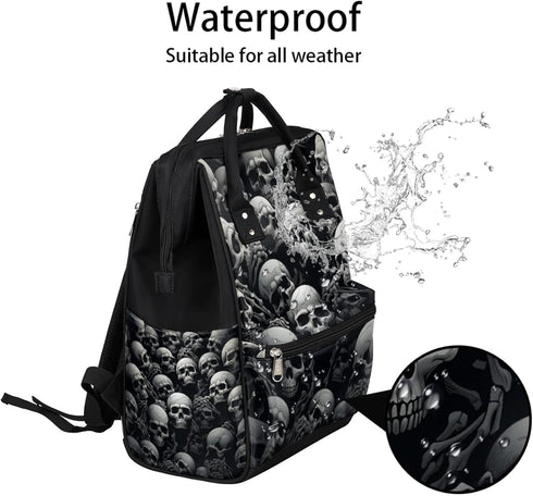 Hsnar Backpack Halloween Skull Print Waterproof Diaper Bag Large Capacity Baby Bag with Stroller Straps, Multi-Pocket