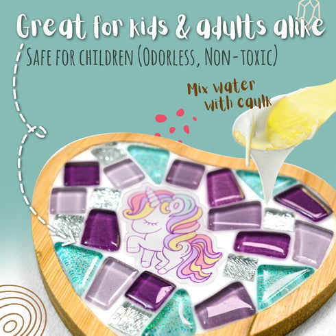 Glittery Garden Mosaic Craft Kit - Decorate Your Own Unicorn and Rainbow Design Coaster with Glass Tiles. Birthday