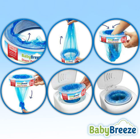 BabyBreeze Diaper Pail Refill Bags, Compatible with Playtex Diaper Genie Pails, Odor Absorbing Disposal Bags - 1400