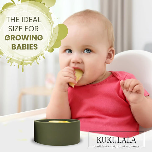Stay Put 3pcs Suction Snack Cups for Babies and Toddlers, Dishwasher and Microwave Safe, Olive Green