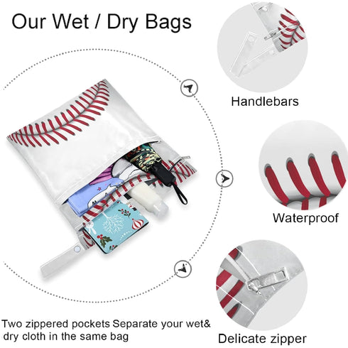 visesunny 2Pcs Baseball Sport Wet Bag with Zippered Pockets Washable Reusable Roomy
