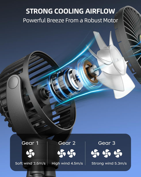 3.5" Battery Powered Baby Stroller Cooling Fan, 3-Speed Rechargeable Tripod Fan with 360 Degree Rotation