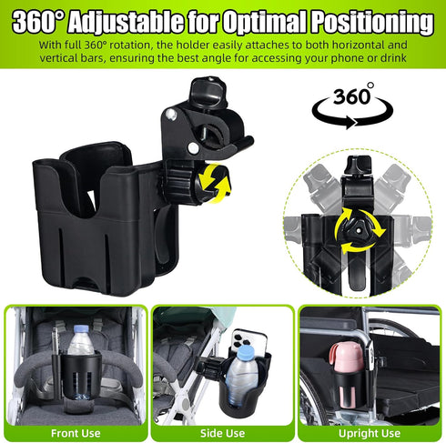 Generic Holder,2-in-1 Walker,Bike,Stroller,Wheelchair,Scooter(2 Stroller Cup Holder with Phone Cup Phone Holder