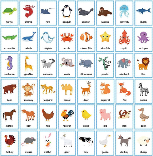 Animals Learning Flashcards, High Frequency Words for Kindergarten to 1st Grade, ESL Teaching Materials