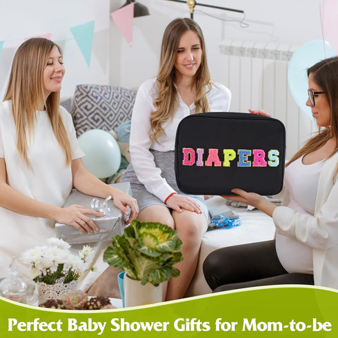 Portable Small Diaper Bag, Chenille Letter Diaper Caddy Organizer Pouch Newborn Baby Essentials Must Haves for Nursery