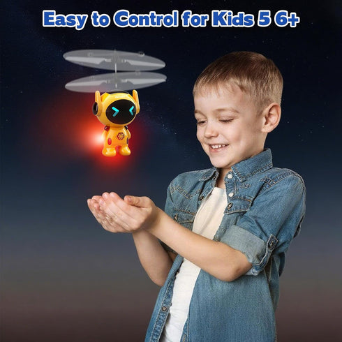 6-8 9 10 11 12+ Flying Robot Toys for Kids, Rc Flying Toy Hand Operated Drones with LED Lights Indoor Mini Drone Remote