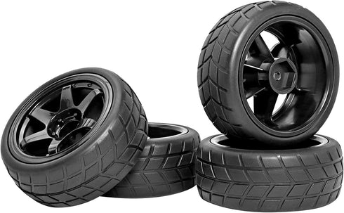 RC Station RC Drift Wheels and Tires, 1/10 1/16 Preglued 4PCS 12mm Hex for Traxxas Tamiya Kyosho HPI