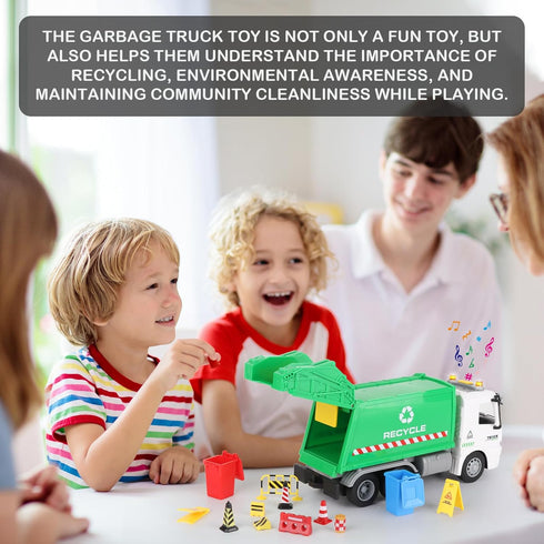 Mscredse 11" 3-7 Mini Garbage Truck Toy, Trash Truck Toy with Dumping Function, Friction Powered, Sound and Lights