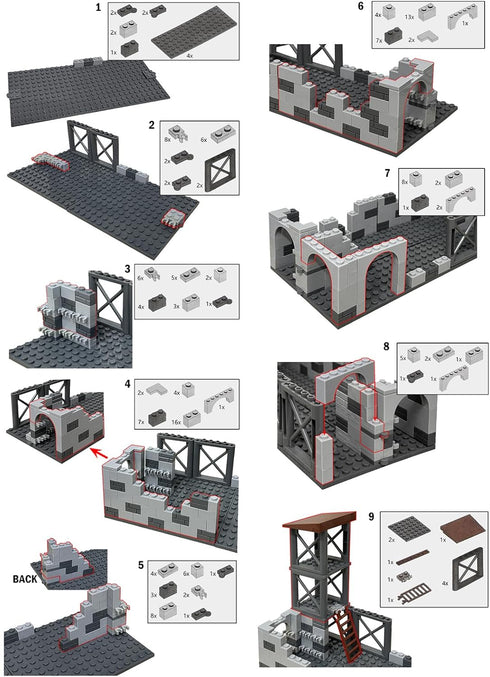 Set, WW2 14+ Finger Rock Military Base Series Small Suspension Building Army Mini War Accessories Kits, DIY Defence