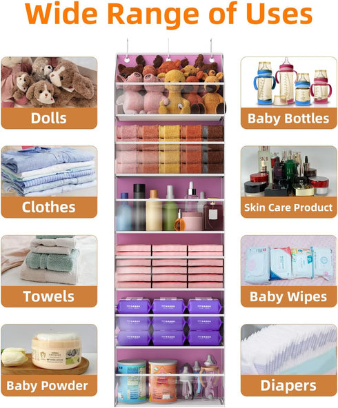 6 Over the Door Organizes- Tier Stuffed Animal Storage, Bathroom Organizers and Storage, Swing-proof Hanging Organizer