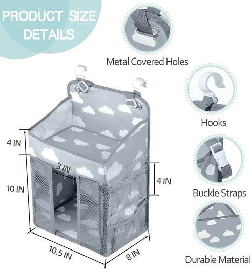 Hanging Diaper Caddy, Multi-Compartment Nursery Nappy Organiser Diaper with Adjustable Straps, Baby Shower Gifts