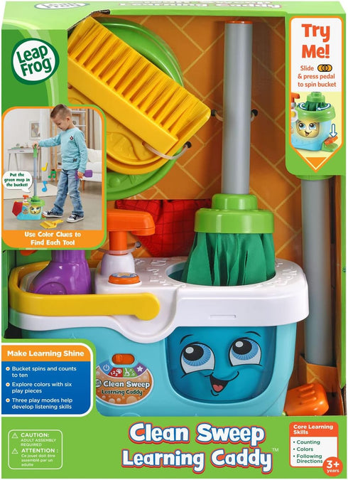 Set 3-5, LeapFrog Clean Sweep Learning Caddy, Kids Mop and Broom Cleaning Toy for Ages Blue