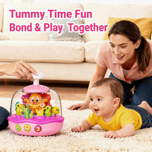 MoraBaby 6-12-18 1 1-3 Baby Girl Toys Months, Press & Spin Ocean Musical Light Up Toy | Bilingual Learning Educational