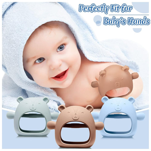 Chumia 3 Pack Baby Teether Toys for Babies 0-6 Months, Silicone Anti Dropping Hand Teether Pacifiers