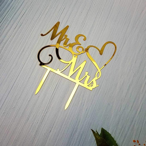 Mr and Mrs Cake Topper, Bride and Groom Sign Wedding/Engagement Cake Decoration, Mirror Gold Acrylic