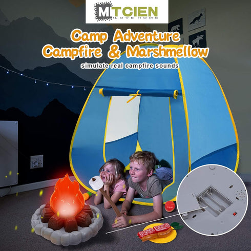 MITCIEN Kids Camping Play Tent with Toy Campfire / Marshmallow /Fruits Toys for Boys Girls Indoor Outdoor Pretend-Play