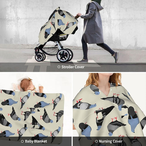 Hcpwzrf Pigeons Baby Car Seat Cover & Nursing Cover - Breathable Stretch Multi-Use Cover for Breastfeeding, Stroller
