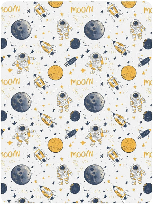 miaozhen 1 Pack 52x28 Cotton Crib Sheets for Baby Boys Girls Soft Comfy Space Ship Moon Handdrawn Crib Mattress Sheet