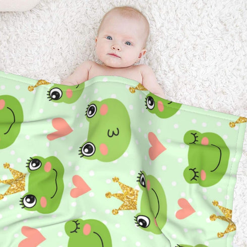 Cute Frogs Prince Baby Blankets - Soft Warm Fuzzy Plush Bed Throw for Newborn Infant Toddler Girls Boys Kids, 30"x40"