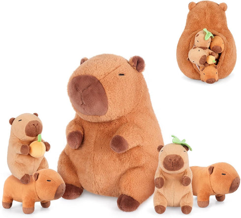 SuzziPals 5-in-1 Sitting Capybara Stuffed Animals with Babies Inside, 5PCS Set Capybara